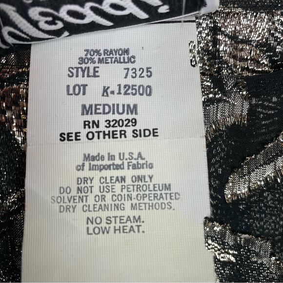 Vintage Silver Sparkling Top Boat Neck Rose Print Celebration Metallic - Picture 6 of 7